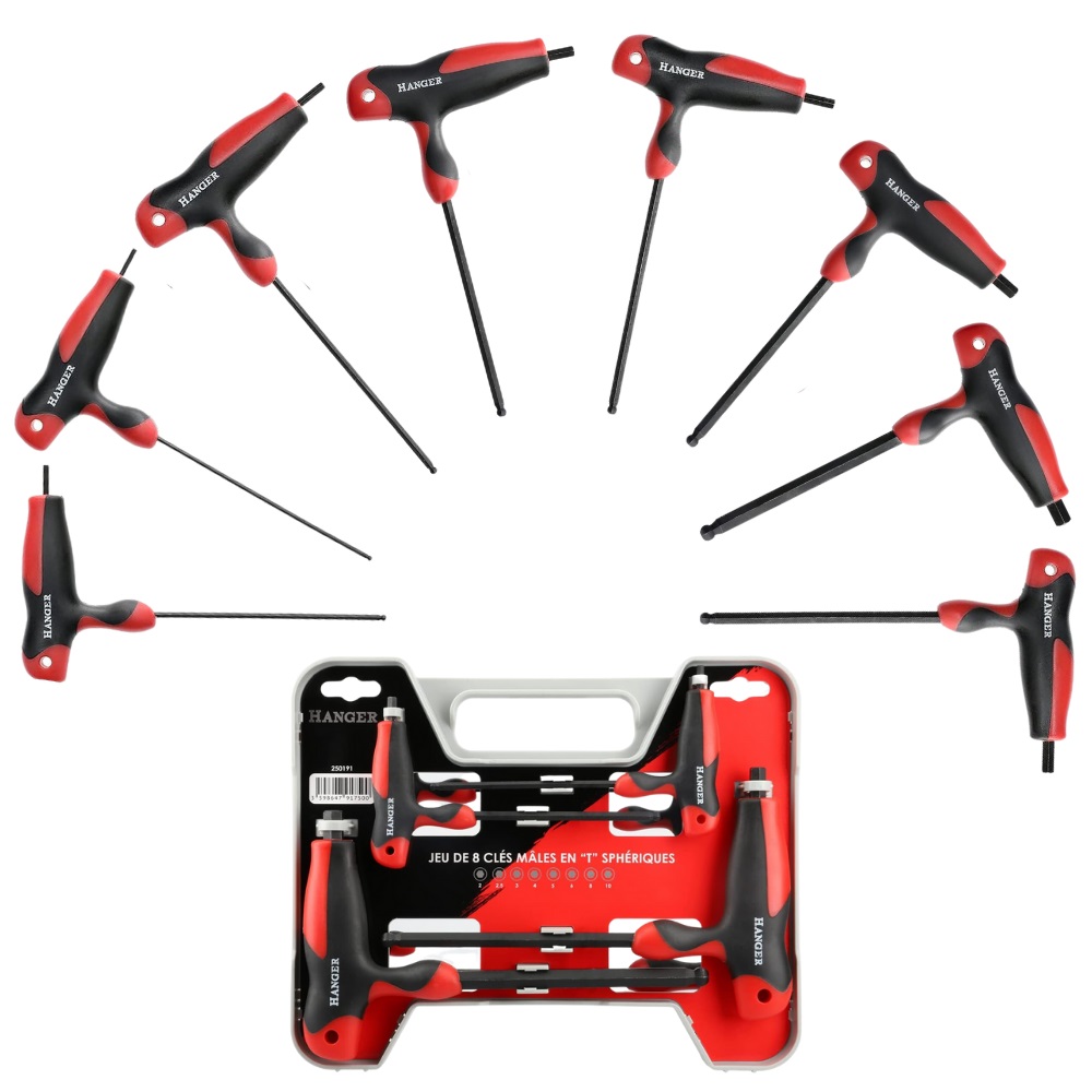 Jeu de 8 clés mâles emmanchées en 'T' 6 pans sphériques HANGER 250191 – Image 4