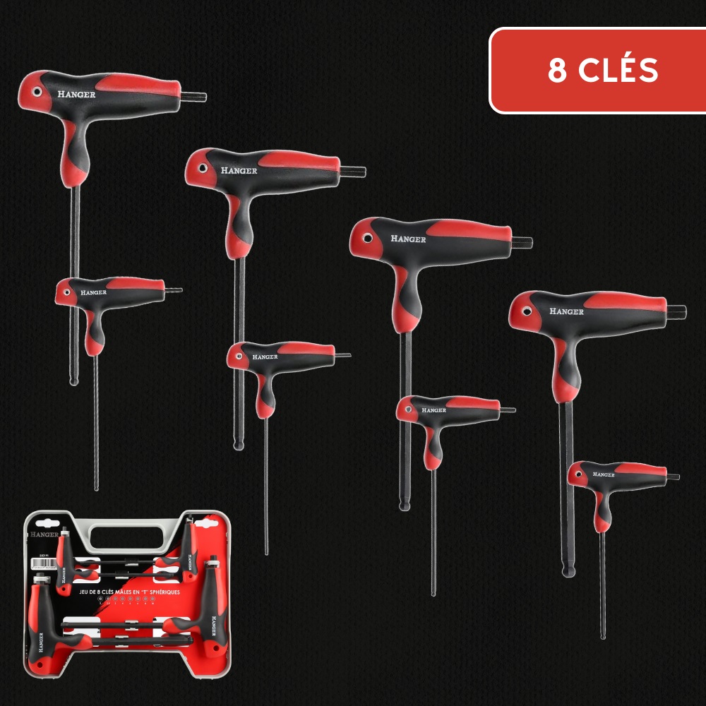 Jeu de 8 clés mâles emmanchées en 'T' 6 pans sphériques HANGER 250191 – Image 9
