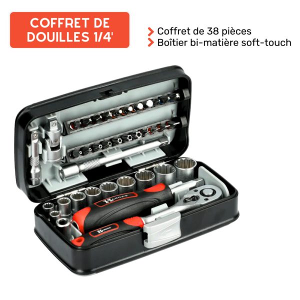 Coffret de douilles 1/4' compact 38 pièces HANGER 251005 – Image 6