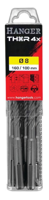 10 forets béton THOR SDS Plus 4 taillants 6X100X160 HANGER 155792